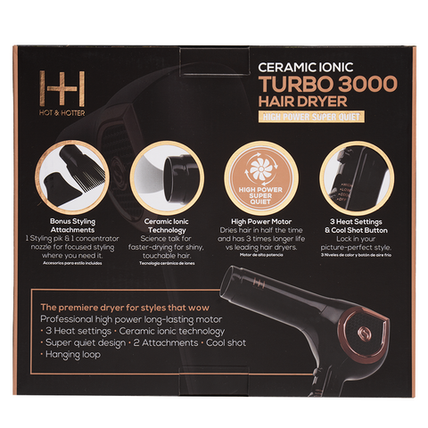 Hot & Hotter Ceramic Ionic Turbo 3000 Hair Dryer