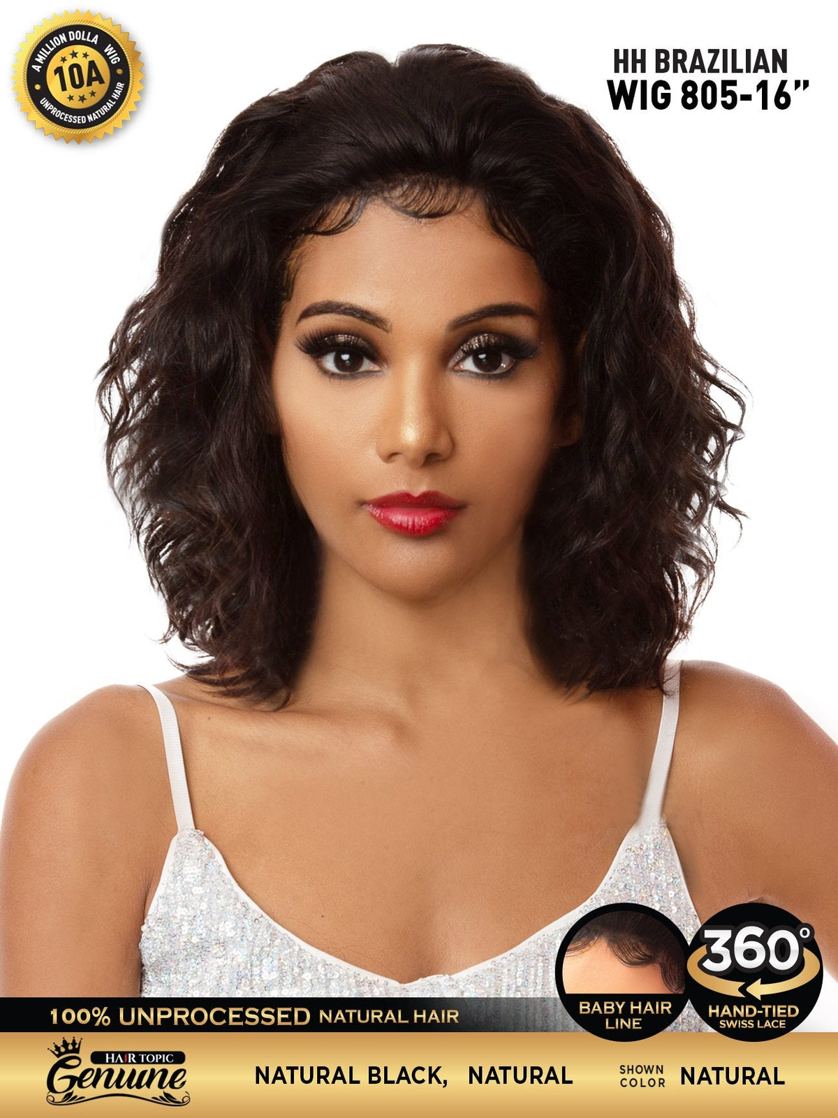 Hair Topic Genuine 10A HH Brazilian Lace 360 Wig 805-16"