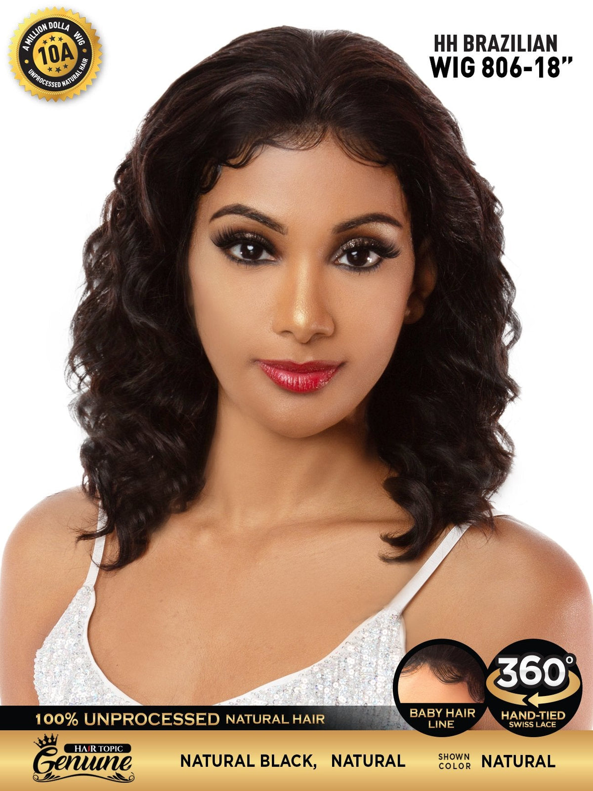 Hair Topic Genuine 10A HH Brazilian Lace 360 Wig 806-18"