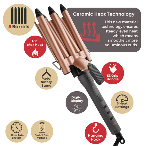 Hot & Hotter 5 Barrel Digital Ceramic Curling Iron 3/4 Inch