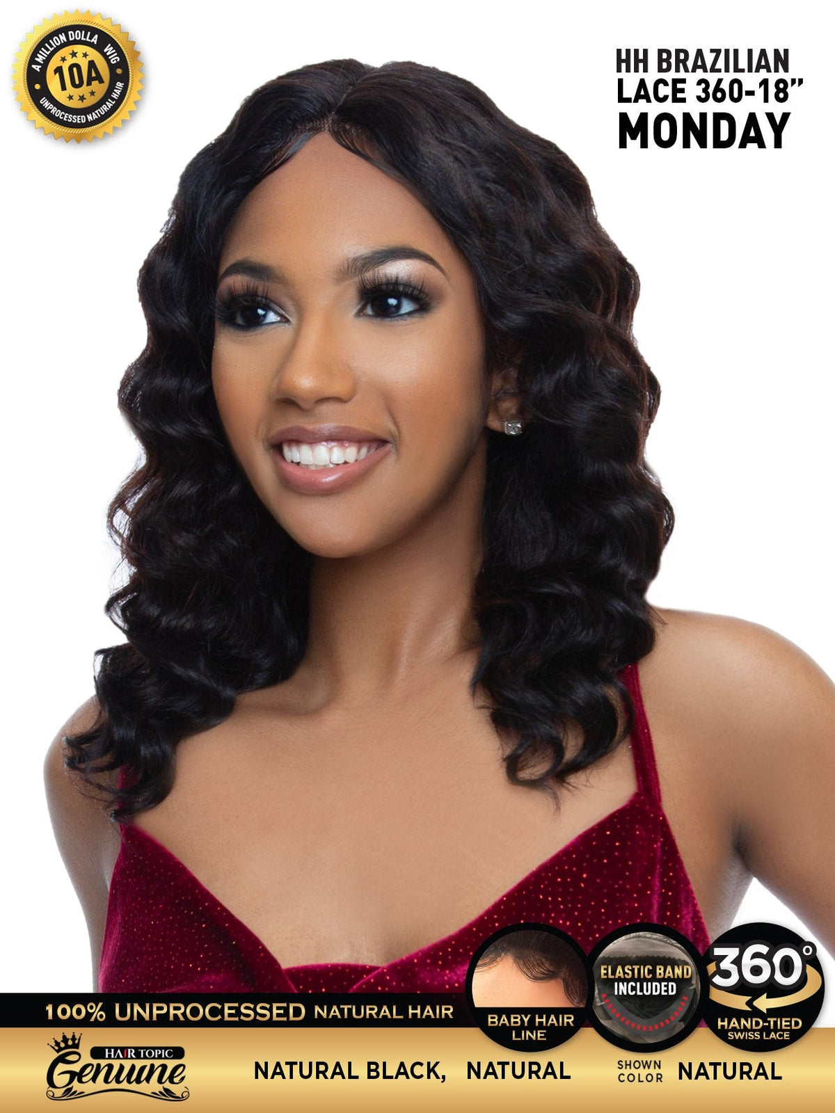 Hair Topic Genuine 10A HH Brazilian Lace 360-18" Wig MONDAY