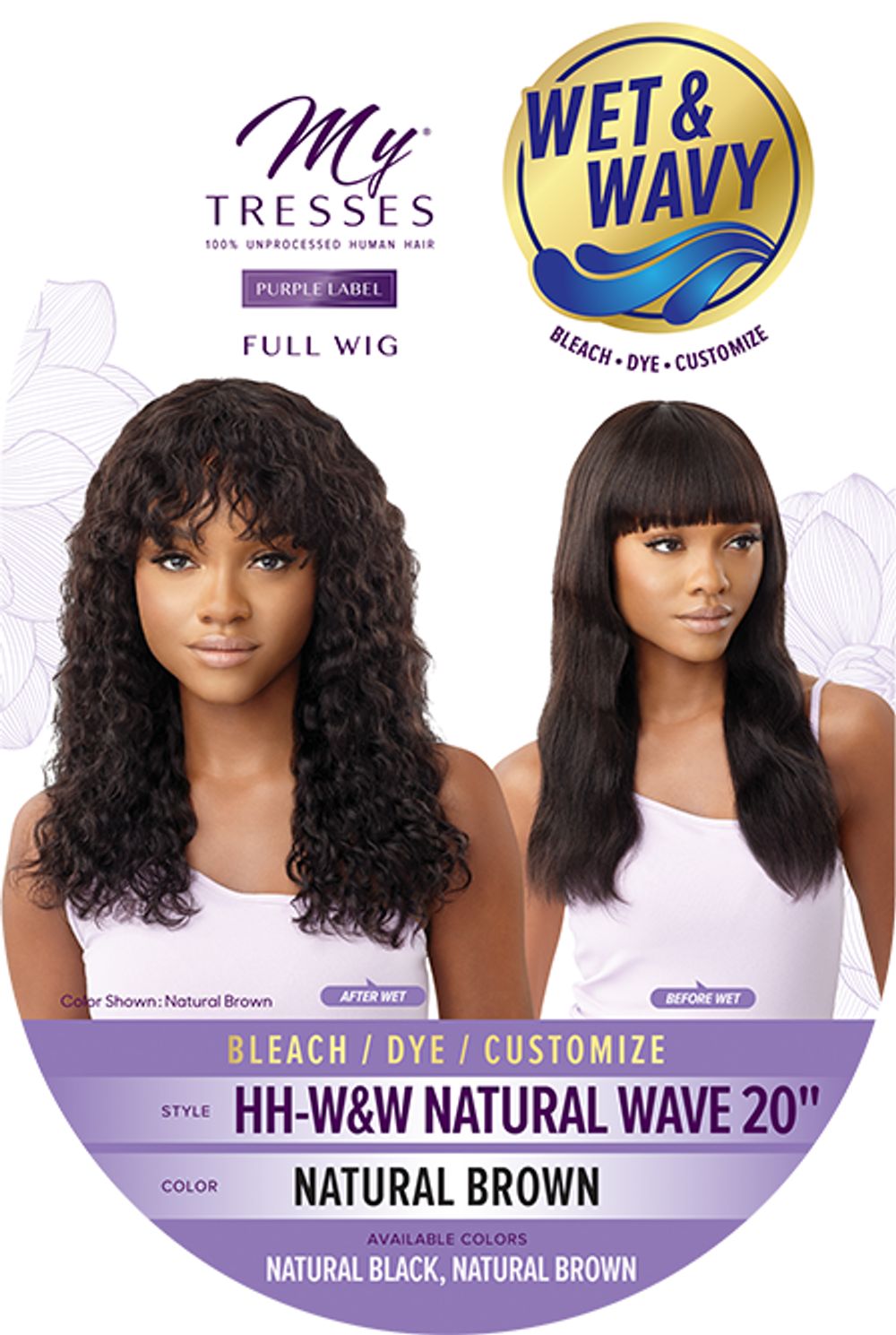 My Tresses Purple Label 7A Unprocessed Human Hair Full Cap Wig HH- Wet & Wavy Natural Wave 20" - Elevate Styles