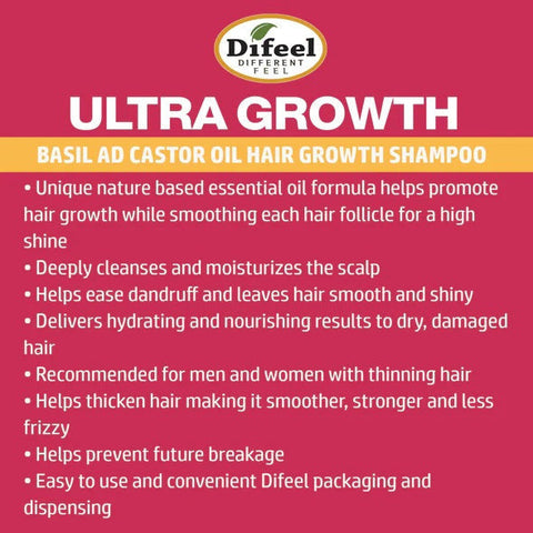 Difeel: Ultra Growth Basil & Castor Oil Pro Growth Shampoo 12oz
