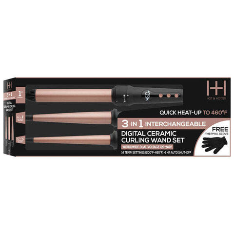 Hot & Hotter 3 in 1 Interchangeable Digital Curling Wand Set